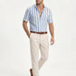 Men's Casual Stylish Short Sleeve Button-Up Striped Dress Shirt Cotton Beach Shirts