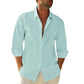 Linen Cotton Button Down Shirts for Men, Casual Long Sleeve Regular Fit Beach Shirts with Pocket