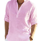 Cotton Linen Henley T-Shirt for Men, Long Sleeve Hippie Casual Beach T-Shirts
