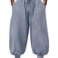 Casual Elastic Waist Drawstring Baggy Pants, Cotton Linen Loose Boho Yoga Beach Trousers