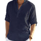 Cotton Linen Henley T-Shirt for Men, Long Sleeve Hippie Casual Beach T-Shirts