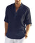 Cotton Linen Henley T-Shirt for Men, Long Sleeve Hippie Casual Beach T-Shirts
