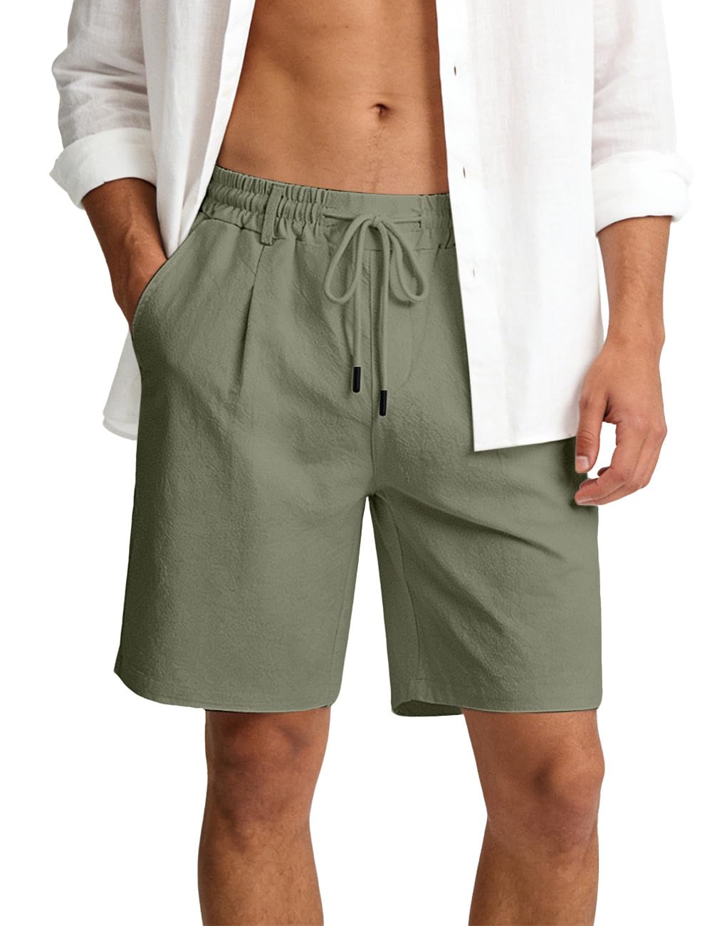 Men's Linen Cotton Shorts, Lightweight Breathable Casual Shorts for Summer Beach Vacation Yoga