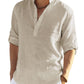 Cotton Linen Henley T-Shirt for Men, Long Sleeve Hippie Casual Beach T-Shirts