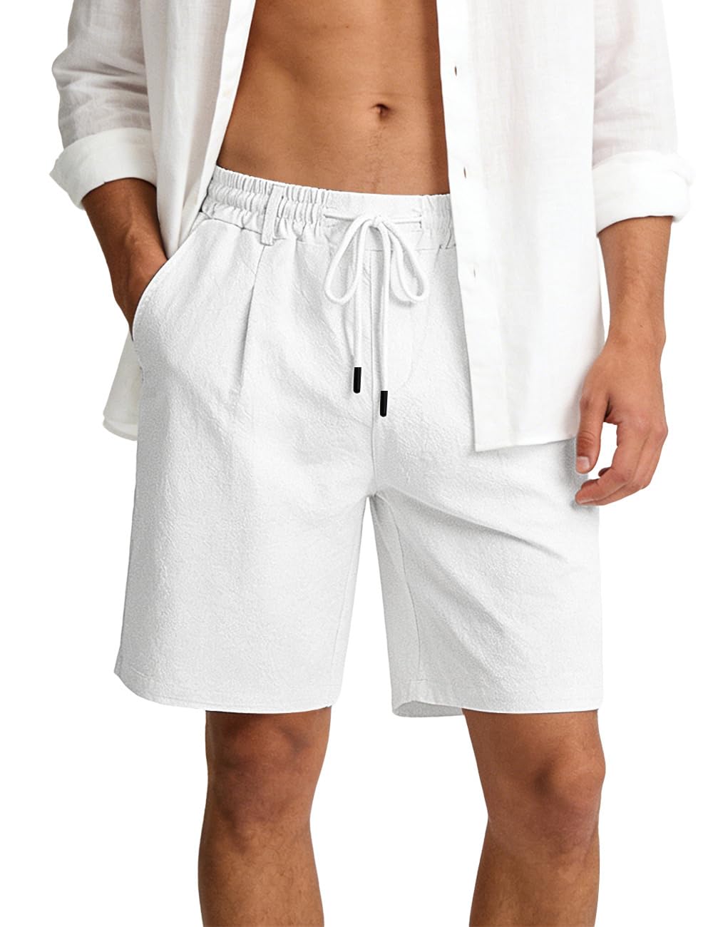 Men's Linen Cotton Shorts, Lightweight Breathable Casual Shorts for Summer Beach Vacation Yoga