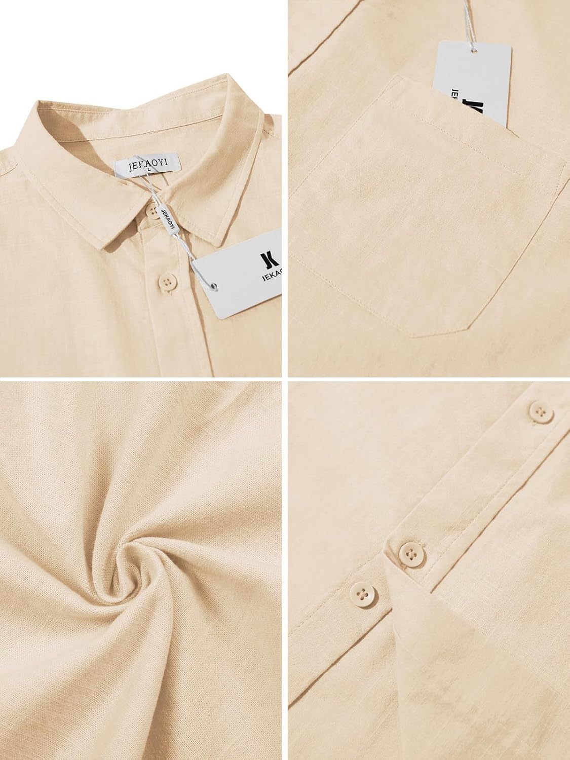 Linen Cotton Button Down Shirts for Men, Casual Long Sleeve Regular Fit Beach Shirts with Pocket