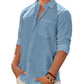 Mens Linen Textured Shirt Long Sleeve Casual Cotton Solid Regular Fit Wedding Summer Beach Button Down Shirt