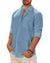 Mens Linen Textured Shirt Long Sleeve Casual Cotton Solid Regular Fit Wedding Summer Beach Button Down Shirt