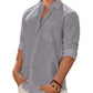 Mens Linen Textured Shirt Long Sleeve Casual Cotton Solid Regular Fit Wedding Summer Beach Button Down Shirt