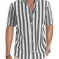 Men's Casual Stylish Short Sleeve Button-Up Striped Dress Shirt Cotton Beach Shirts
