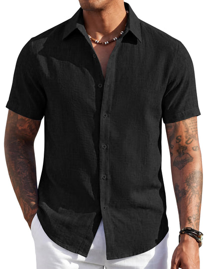 Men's Short Sleeve Button Down Casual Shirt, Lightweight Summer Shirts for Beach, Wedding, Vacation