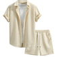 Waffle Knit 2 Piece Outfits for Men, Button Down Shirt and Shorts Set