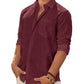 Mens Linen Textured Shirt Long Sleeve Casual Cotton Solid Regular Fit Wedding Summer Beach Button Down Shirt