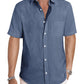 Men's Casual Stylish Short Sleeve Button-Up Striped Dress Shirt Cotton Beach Shirts