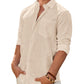 Mens Linen Textured Shirt Long Sleeve Casual Cotton Solid Regular Fit Wedding Summer Beach Button Down Shirt