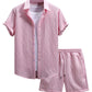 Waffle Knit 2 Piece Outfits for Men, Button Down Shirt and Shorts Set