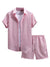 Waffle Knit 2 Piece Outfits for Men, Button Down Shirt and Shorts Set