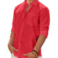 Mens Linen Textured Shirt Long Sleeve Casual Cotton Solid Regular Fit Wedding Summer Beach Button Down Shirt