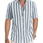 Men's Casual Stylish Short Sleeve Button-Up Striped Dress Shirt Cotton Beach Shirts