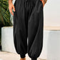 Casual Elastic Waist Drawstring Baggy Pants, Cotton Linen Loose Boho Yoga Beach Trousers