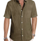 Men's Casual Stylish Short Sleeve Button-Up Striped Dress Shirt Cotton Beach Shirts