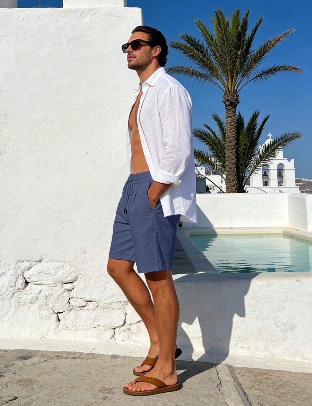 Men's Linen Cotton Shorts, Lightweight Breathable Casual Shorts for Summer Beach Vacation Yoga