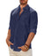 Mens Linen Textured Shirt Long Sleeve Casual Cotton Solid Regular Fit Wedding Summer Beach Button Down Shirt