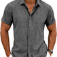 Men's Linen Shirts Slim Short Sleeve Textured Button Down Dress Shirt Breathable Casual Summer Beach Vacation Wedding Tops