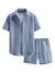 Waffle Knit 2 Piece Outfits for Men, Button Down Shirt and Shorts Set