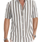 Men's Casual Stylish Short Sleeve Button-Up Striped Dress Shirt Cotton Beach Shirts