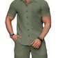 Waffle Knit 2 Piece Outfits for Men, Button Down Shirt and Shorts Set