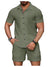Waffle Knit 2 Piece Outfits for Men, Button Down Shirt and Shorts Set