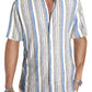 Men's Casual Stylish Short Sleeve Button-Up Striped Dress Shirt Cotton Beach Shirts