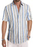 Men's Casual Stylish Short Sleeve Button-Up Striped Dress Shirt Cotton Beach Shirts