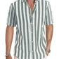 Men's Casual Stylish Short Sleeve Button-Up Striped Dress Shirt Cotton Beach Shirts