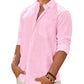 Mens Linen Textured Shirt Long Sleeve Casual Cotton Solid Regular Fit Wedding Summer Beach Button Down Shirt