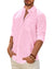 Mens Linen Textured Shirt Long Sleeve Casual Cotton Solid Regular Fit Wedding Summer Beach Button Down Shirt