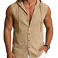 Mens Linen Sleeveless Hoodies Button Down Tank Shirt Summer Casual Beach Lightweight Hawaiian Fashion Tops