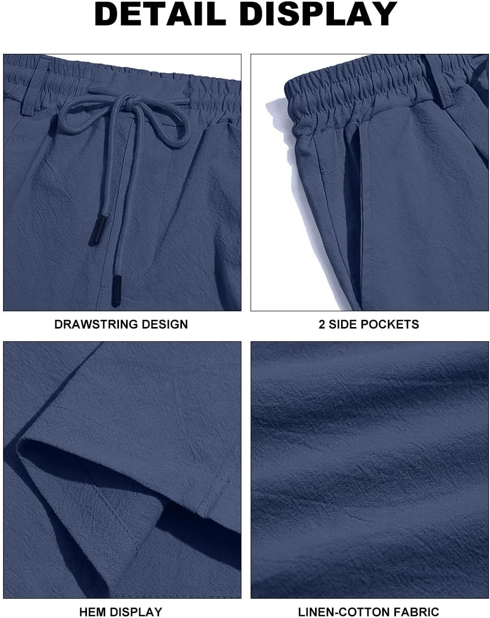 Men's Linen Cotton Shorts, Lightweight Breathable Casual Shorts for Summer Beach Vacation Yoga