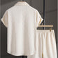 Waffle Knit 2 Piece Outfits for Men, Button Down Shirt and Shorts Set