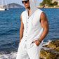 Mens Linen Sleeveless Hoodies Button Down Tank Shirt Summer Casual Beach Lightweight Hawaiian Fashion Tops