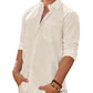Mens Linen Textured Shirt Long Sleeve Casual Cotton Solid Regular Fit Wedding Summer Beach Button Down Shirt