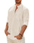 Mens Linen Textured Shirt Long Sleeve Casual Cotton Solid Regular Fit Wedding Summer Beach Button Down Shirt