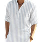 Cotton Linen Henley T-Shirt for Men, Long Sleeve Hippie Casual Beach T-Shirts