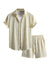 Waffle Knit 2 Piece Outfits for Men, Button Down Shirt and Shorts Set