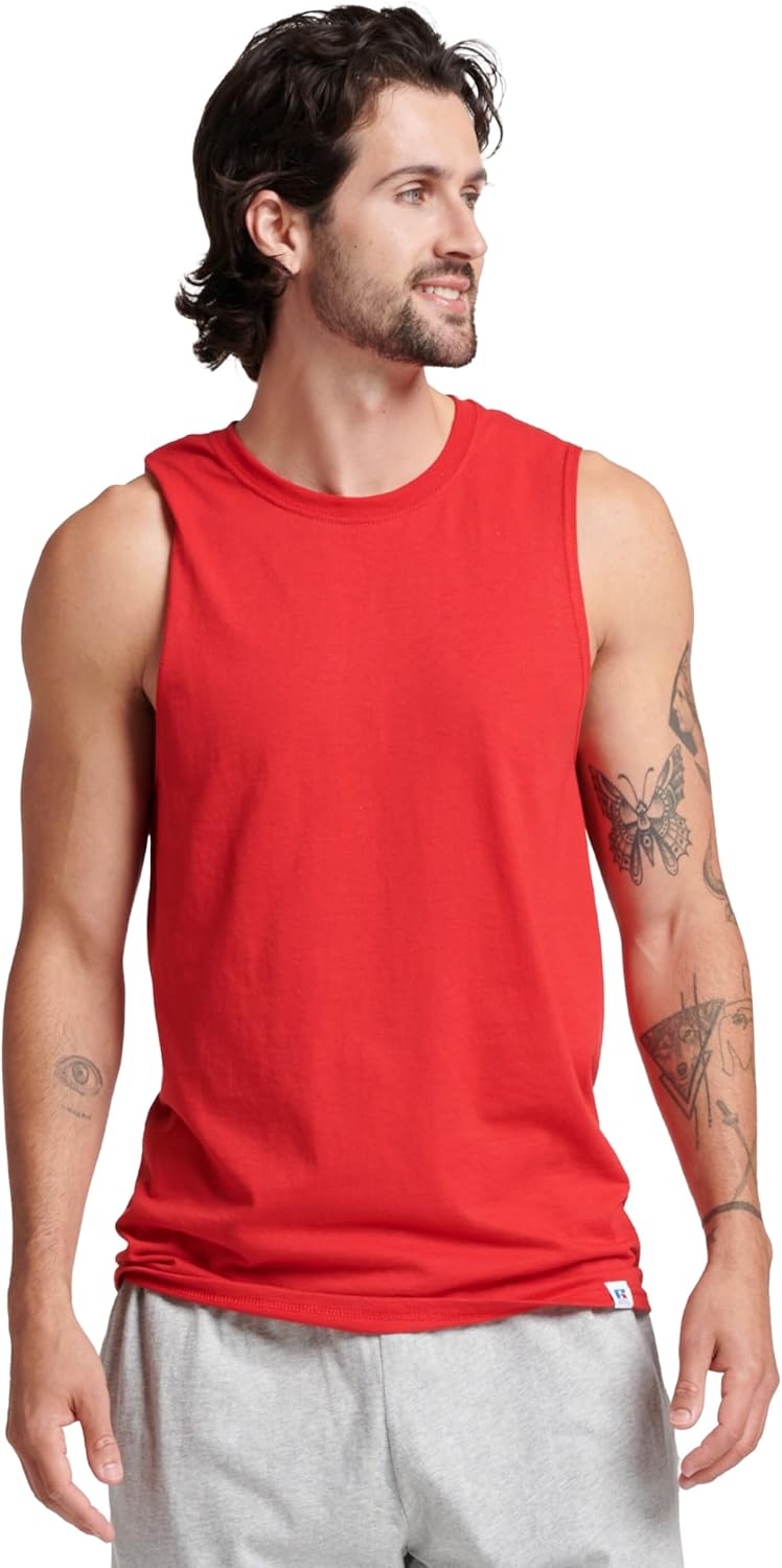 Men's Dri-Power Cotton Blend Sleeveless Muscle Shirts, Moisture Wicking Odor Protection UPF 30+, Sizes S-4X