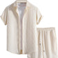 Waffle Knit 2 Piece Outfits for Men, Button Down Shirt and Shorts Set