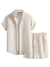 Waffle Knit 2 Piece Outfits for Men, Button Down Shirt and Shorts Set