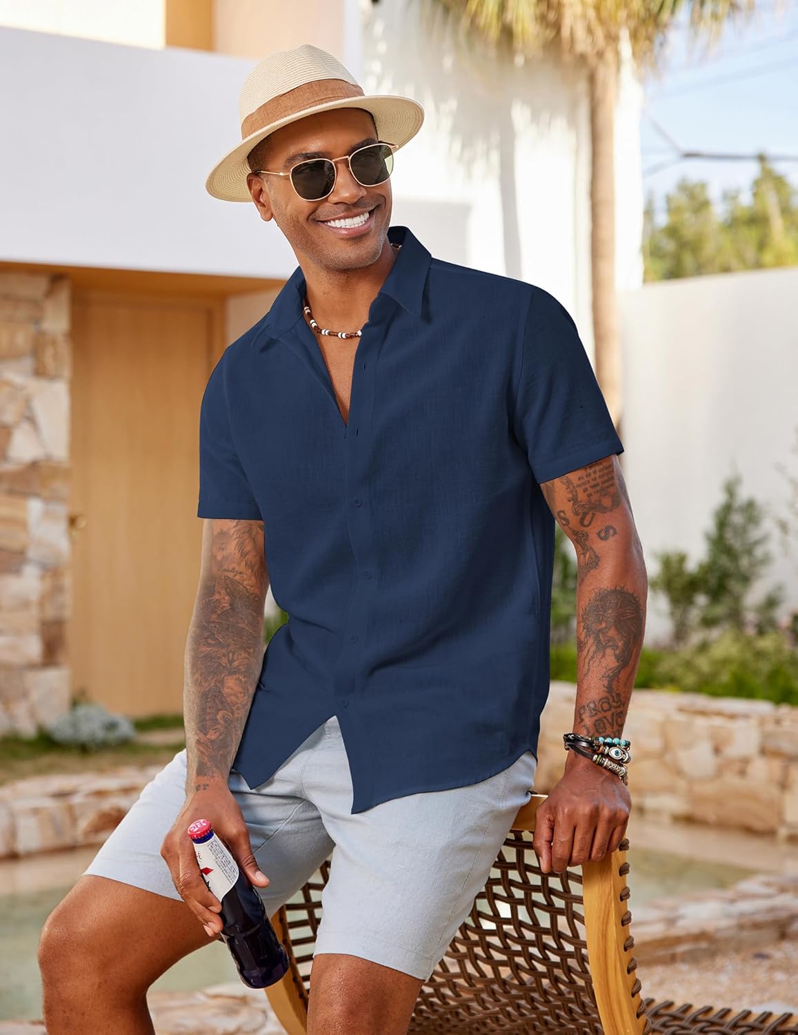Men's Short Sleeve Button Down Casual Shirt, Lightweight Summer Shirts for Beach, Wedding, Vacation