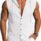 Mens Linen Sleeveless Hoodies Button Down Tank Shirt Summer Casual Beach Lightweight Hawaiian Fashion Tops